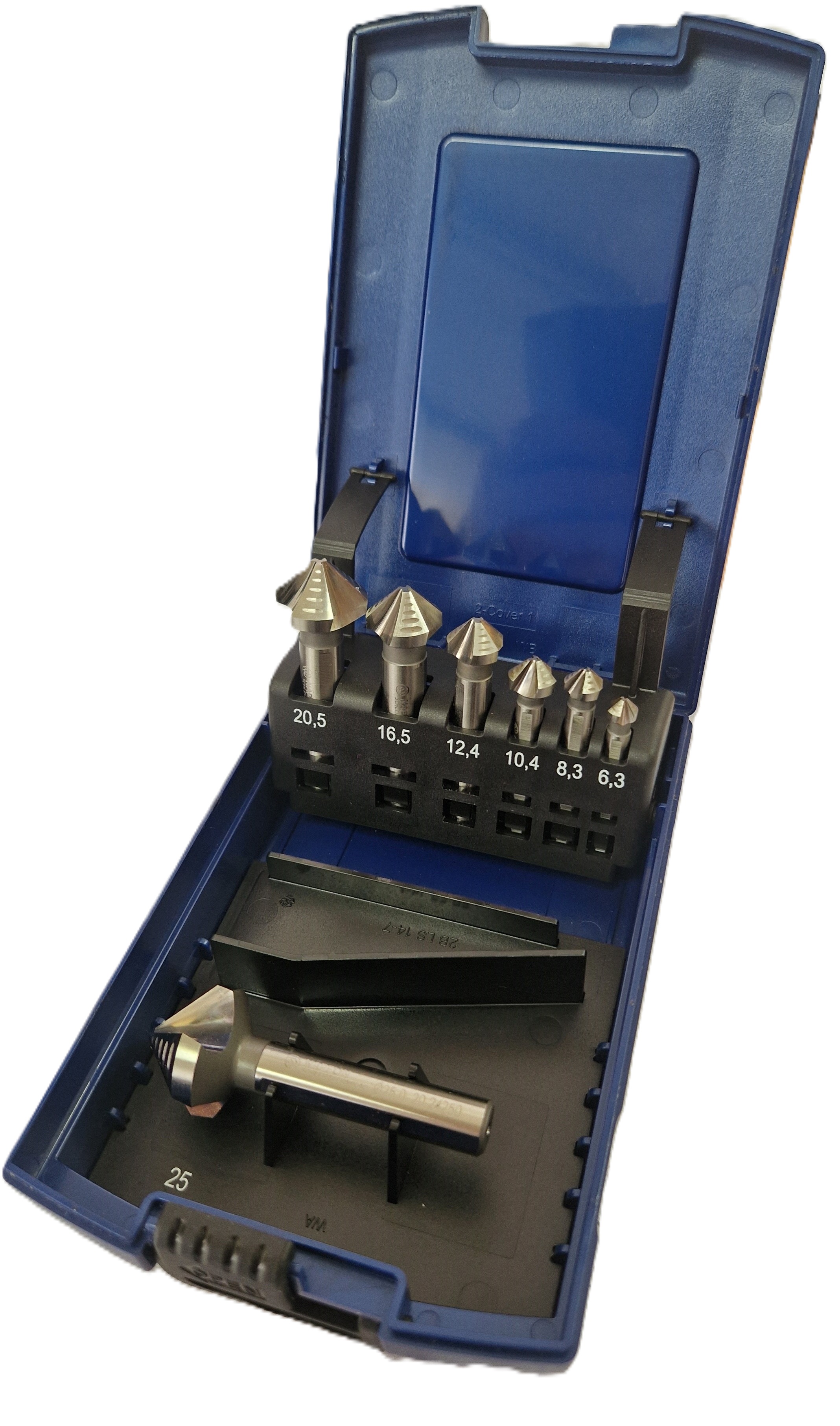 HSS-XE 3 Schneiden Kegelsenker-Set 90° D6.3-D20.5 + 25.0 7Tlg.